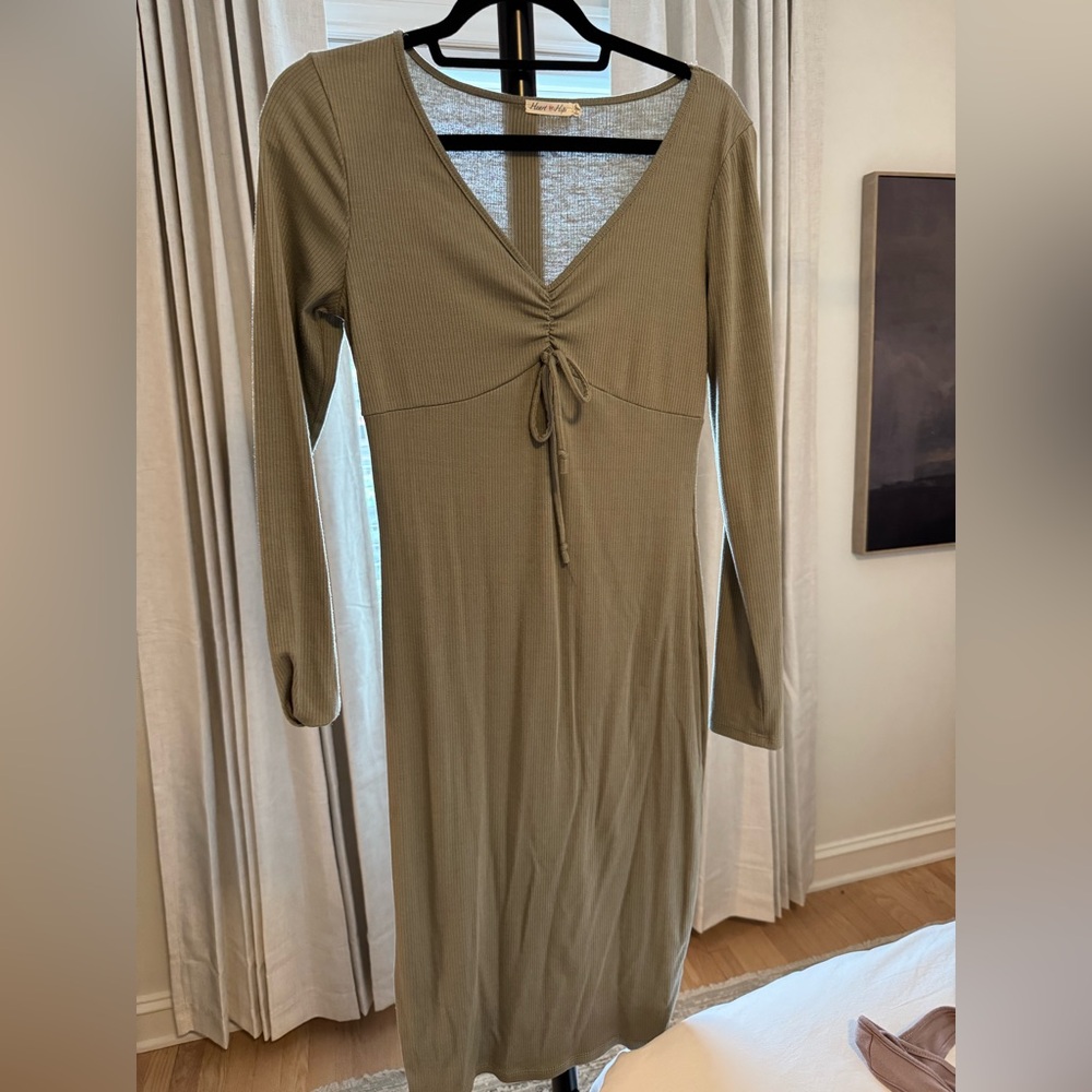 Sage Green Long Sleeve Midi Dress